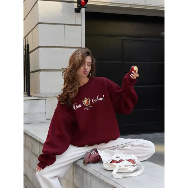 Pull col rond imprimé mode femme