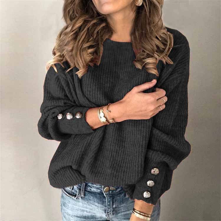T-shirt en tricot à manches longues et col rond pour femme