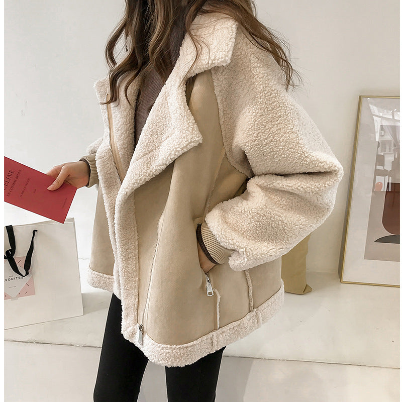 Veste en daim pour femme, veste courte en velours d'agneau