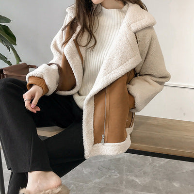 Veste en daim pour femme, veste courte en velours d'agneau
