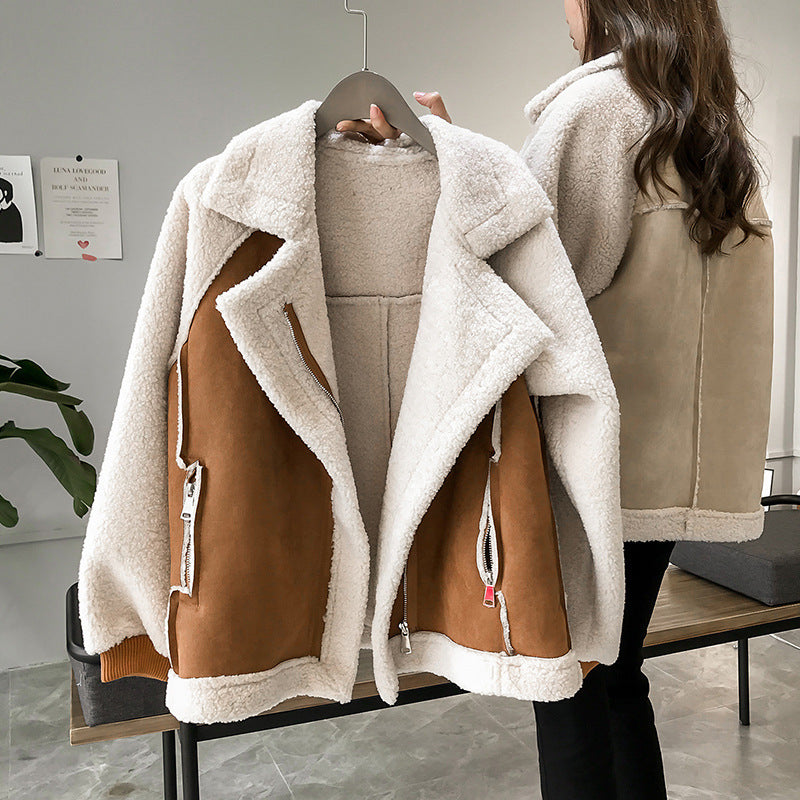 Veste en daim pour femme, veste courte en velours d'agneau