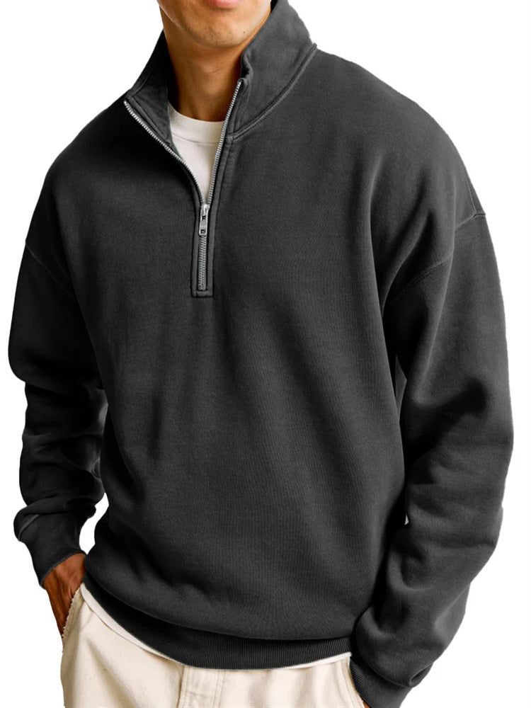 Pull décontracté à manches longues et col montant pour homme avec fermeture éclair