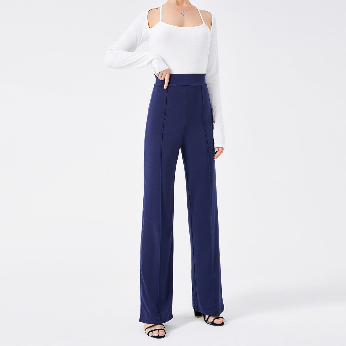 Pantalon décontracté de couleur unie, slim, taille haute, pattes d'éléphant