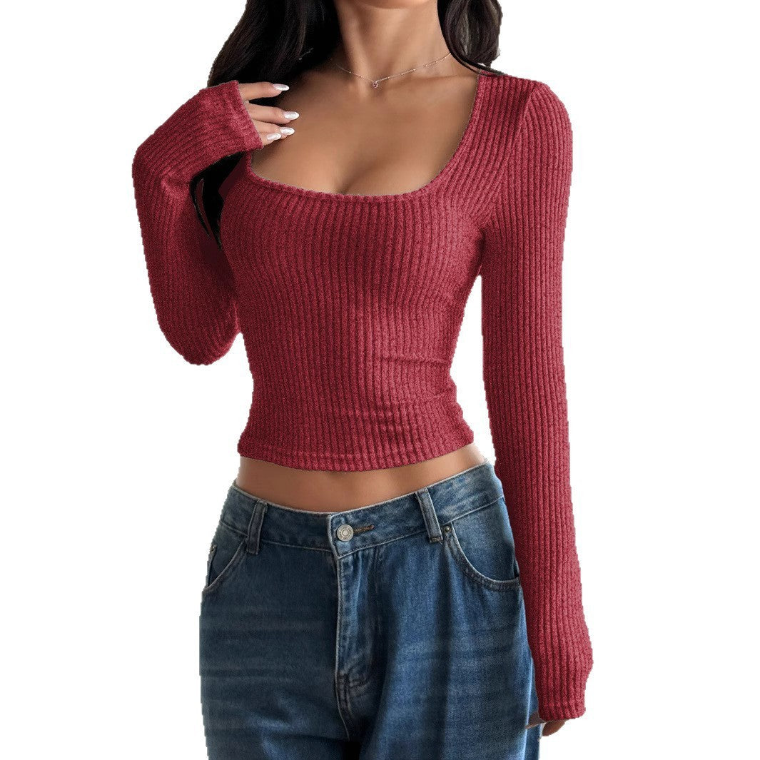 Haut en tricot côtelé à col en U pour femme