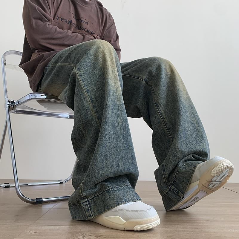 Jean droit pour homme, pantalon long décontracté à jambes larges
