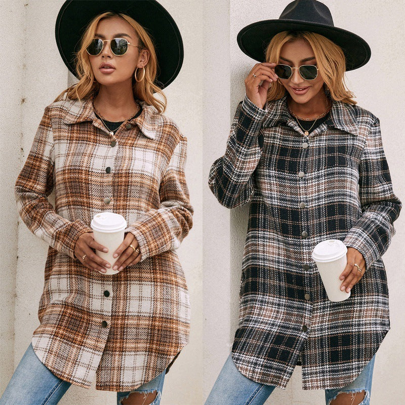 Veste chemise ample décontractée à carreaux en peluche pour femme