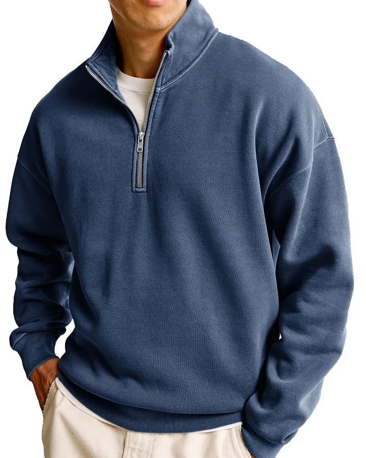 Pull décontracté à manches longues et col montant pour homme avec fermeture éclair