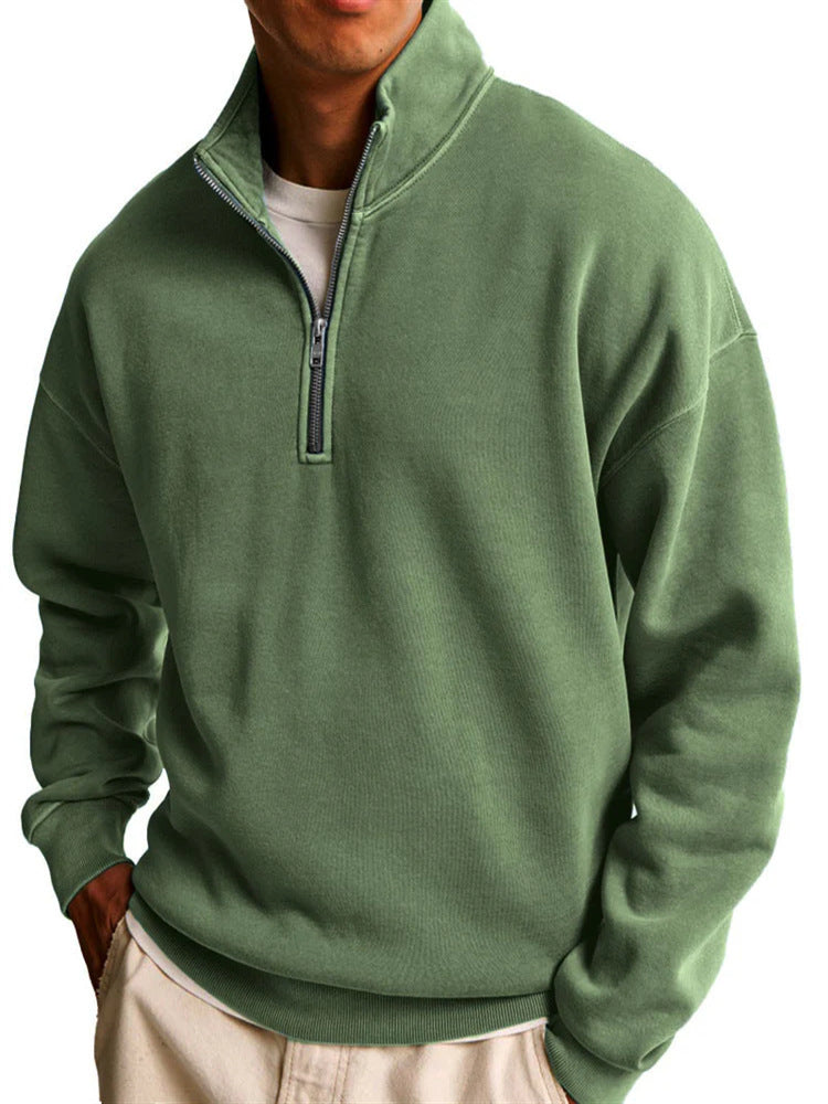 Pull décontracté à manches longues et col montant pour homme avec fermeture éclair