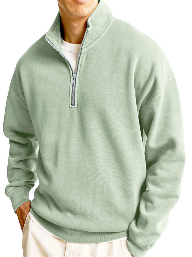 Pull décontracté à manches longues et col montant pour homme avec fermeture éclair