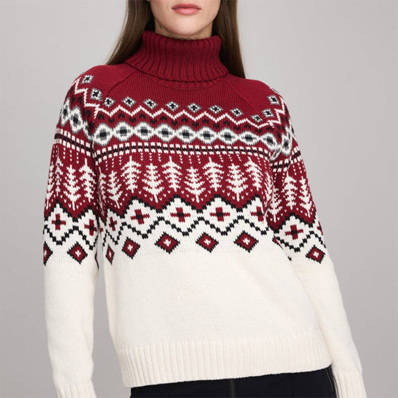 Pull jacquard à col roulé pour femme