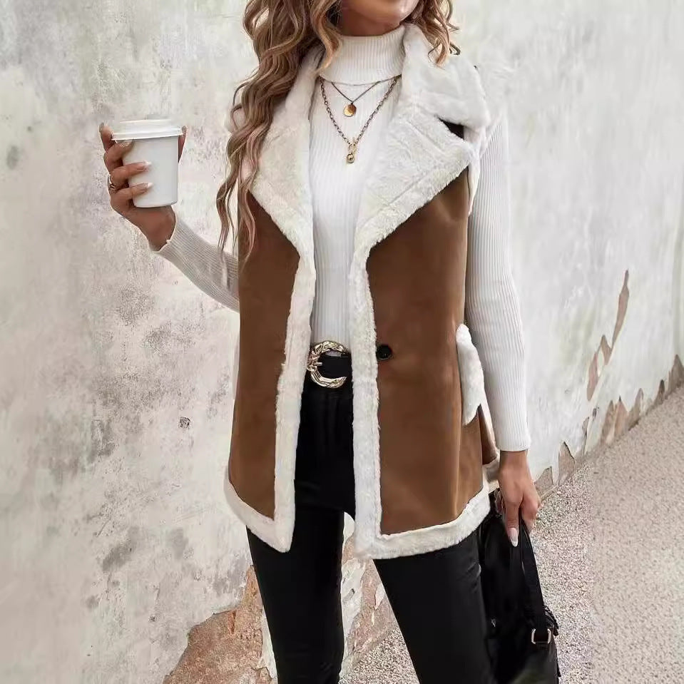 Gilet femme tendance en laine d'agneau avec coutures