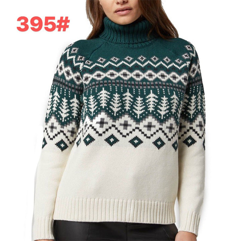 Pull jacquard à col roulé pour femme