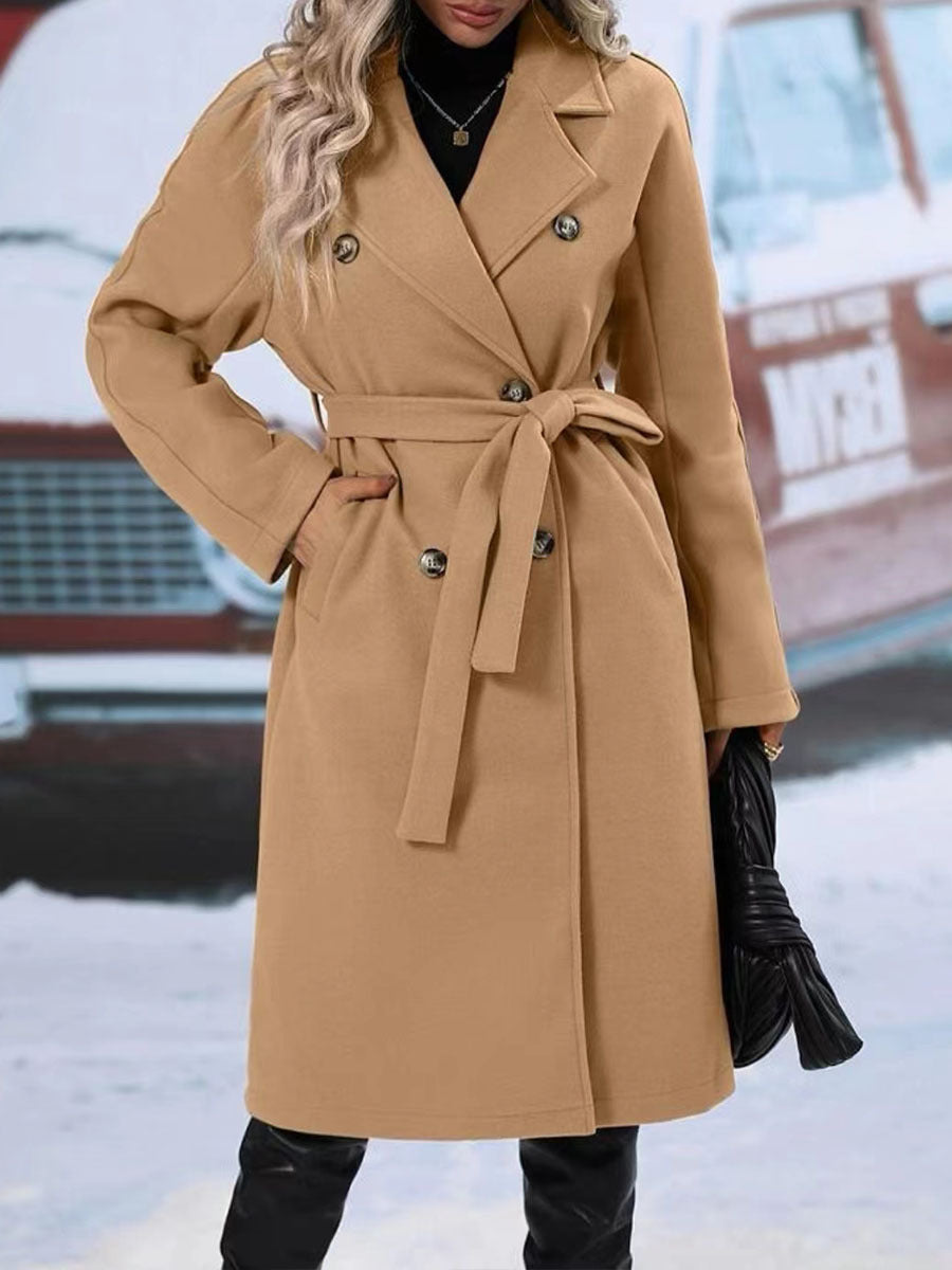 Trench-coat croisé à revers, vêtements d'extérieur pour femmes
