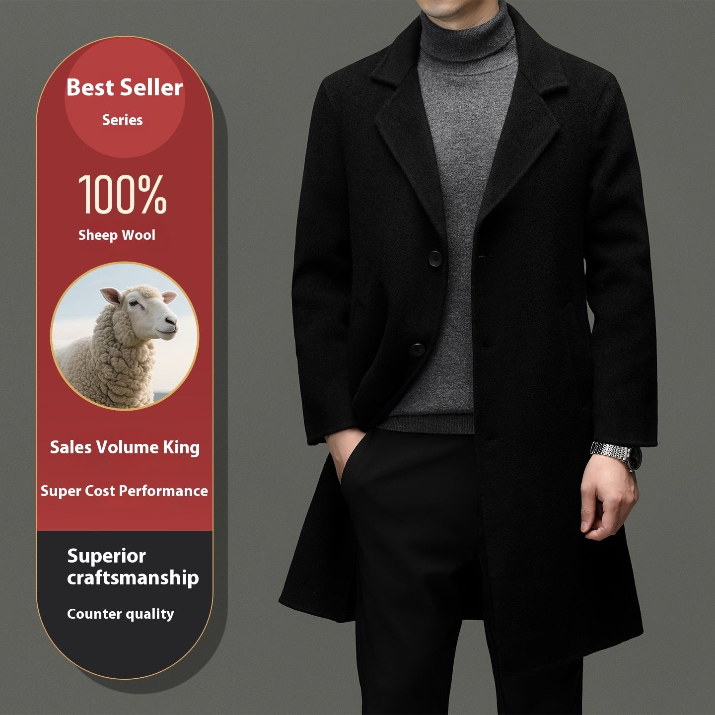 Manteau en laine décontracté long pour l'automne et l'hiver
