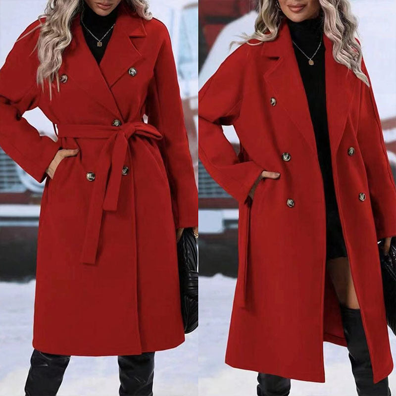 Trench-coat croisé à revers, vêtements d'extérieur pour femmes
