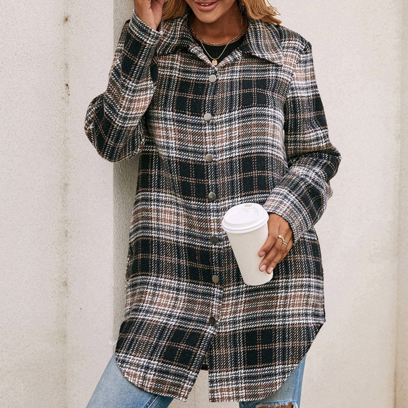 Veste chemise ample décontractée à carreaux en peluche pour femme