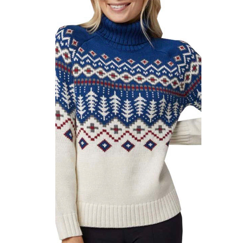 Pull jacquard à col roulé pour femme