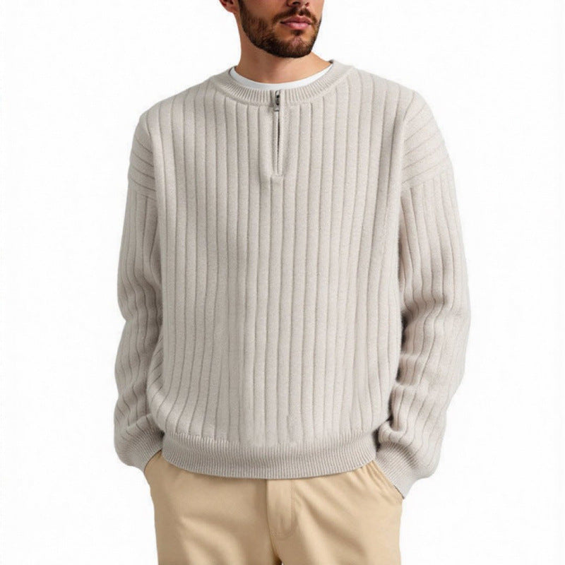 Pull ample à demi-fermeture éclair texturé en tricot pour homme