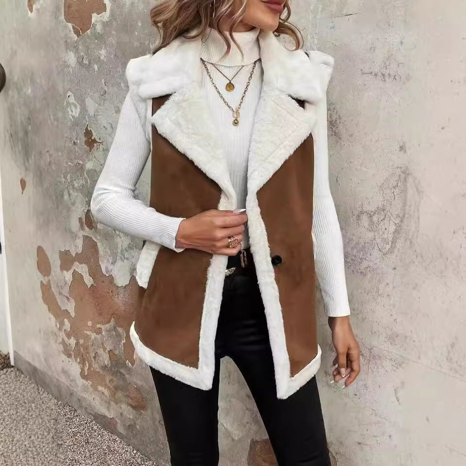 Gilet femme tendance en laine d'agneau avec coutures