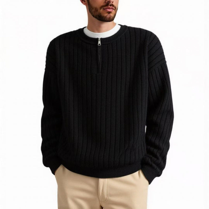 Pull ample à demi-fermeture éclair texturé en tricot pour homme