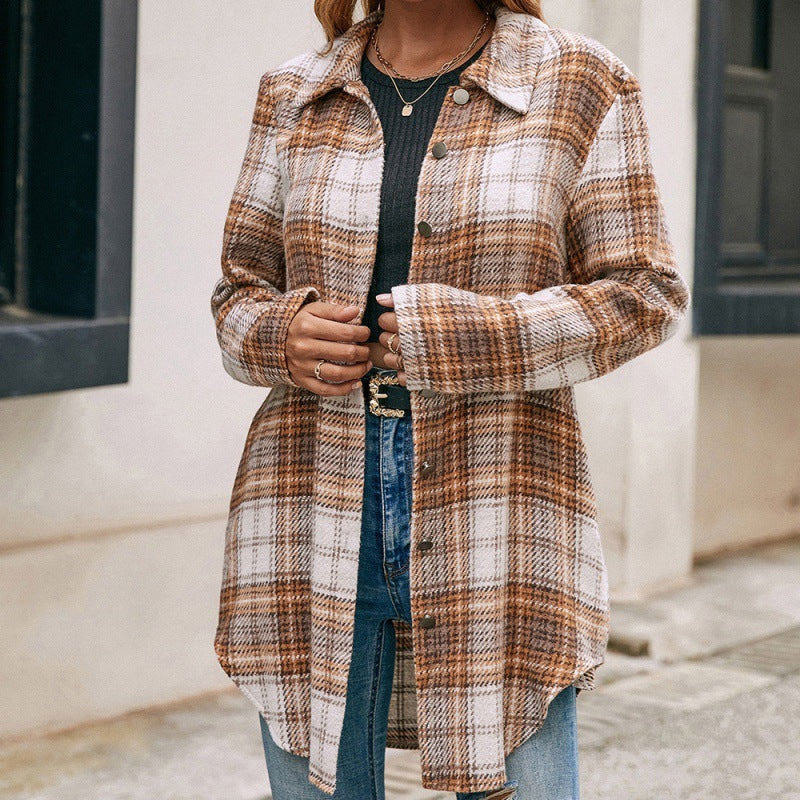 Veste chemise ample décontractée à carreaux en peluche pour femme