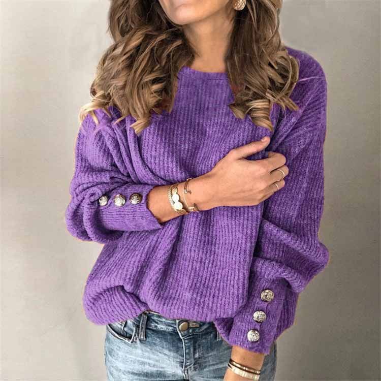T-shirt en tricot à manches longues et col rond pour femme