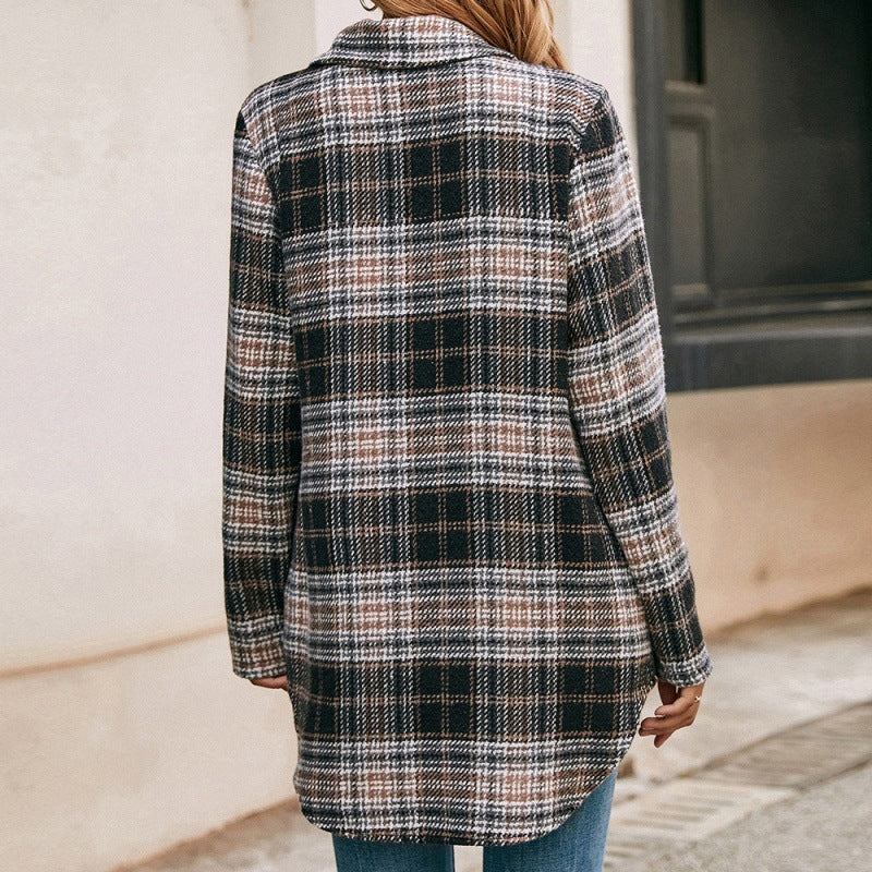 Veste chemise ample décontractée à carreaux en peluche pour femme