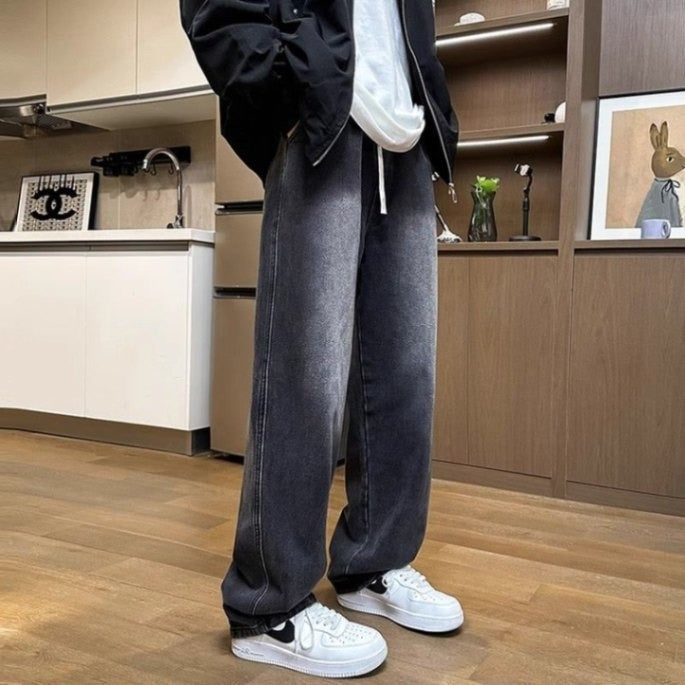 Jean droit pour homme, pantalon long décontracté à jambes larges
