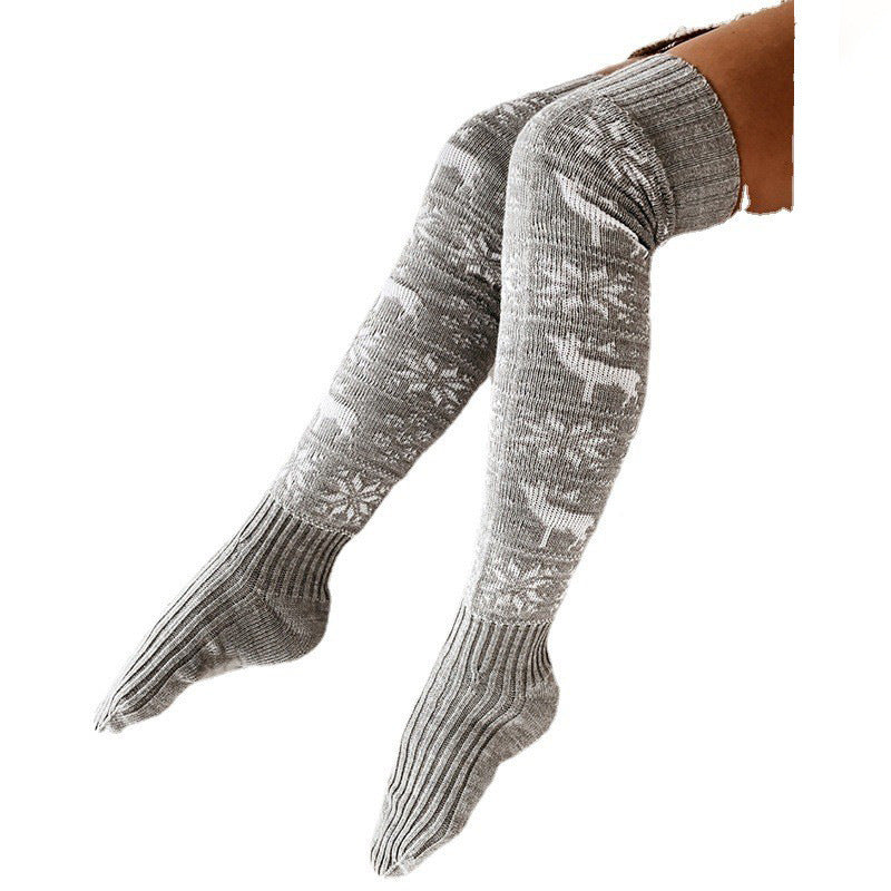 Chaussettes longues tricotées chaudes pour femme, motif élan, flocon de neige TAILLE UNIQUE