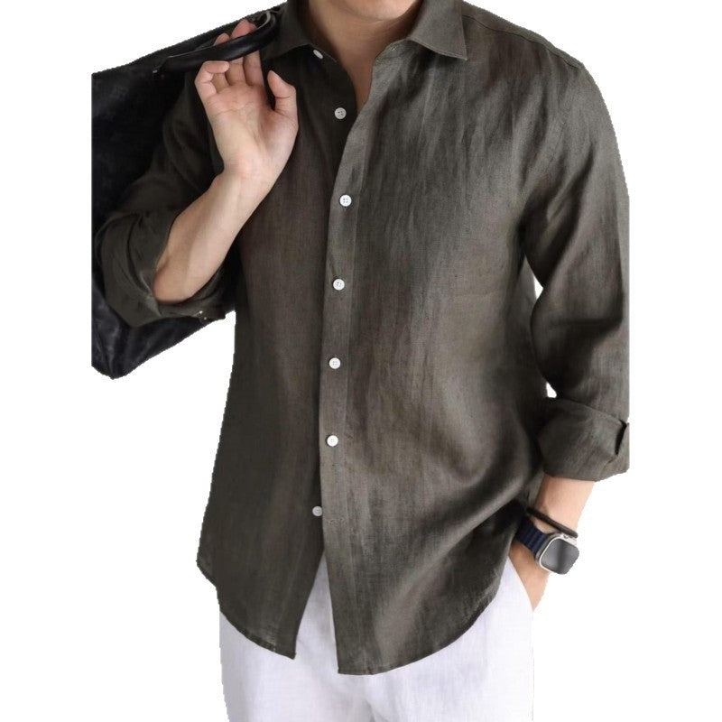 Chemise à manches longues en coton et lin mélangés