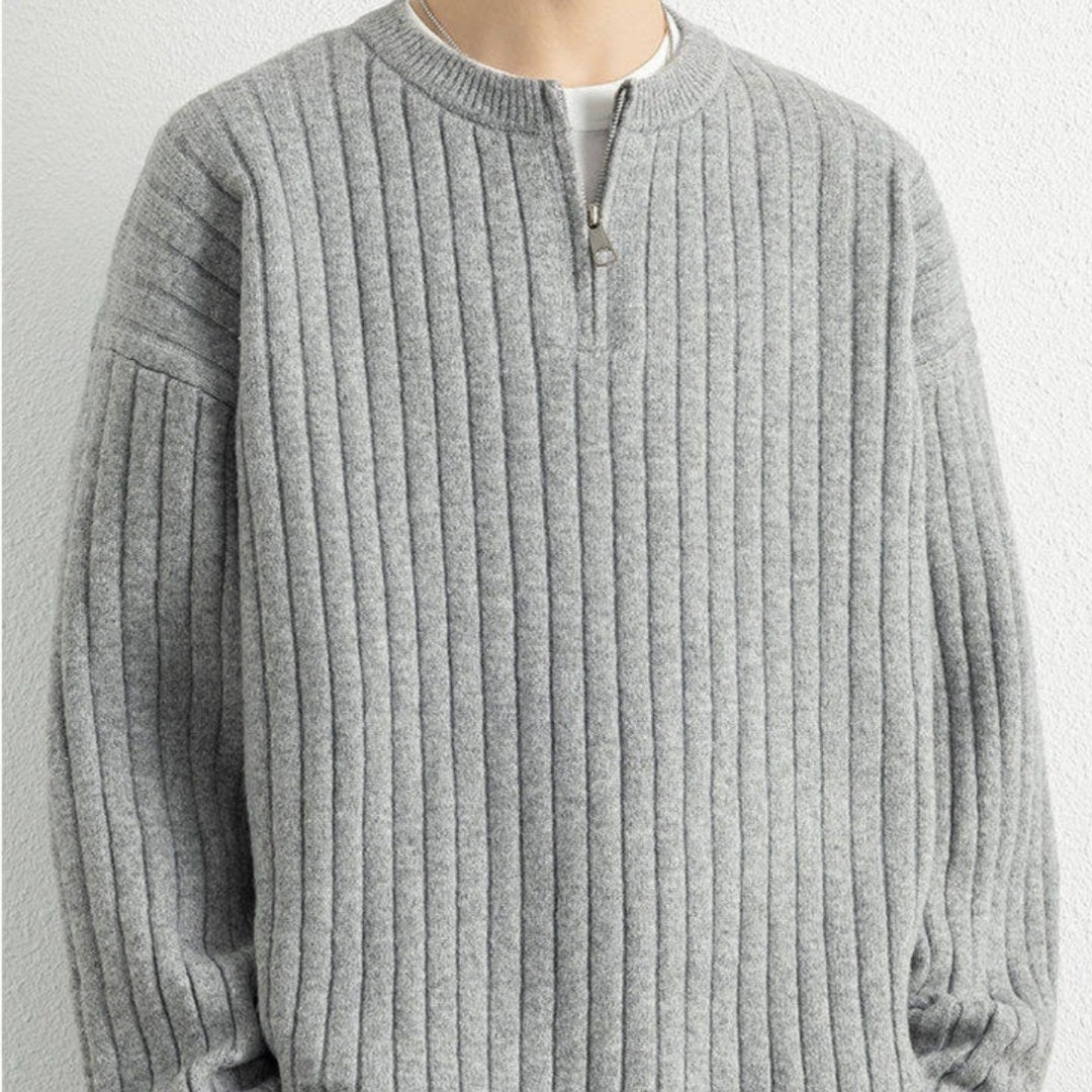 Pull ample à demi-fermeture éclair texturé en tricot pour homme