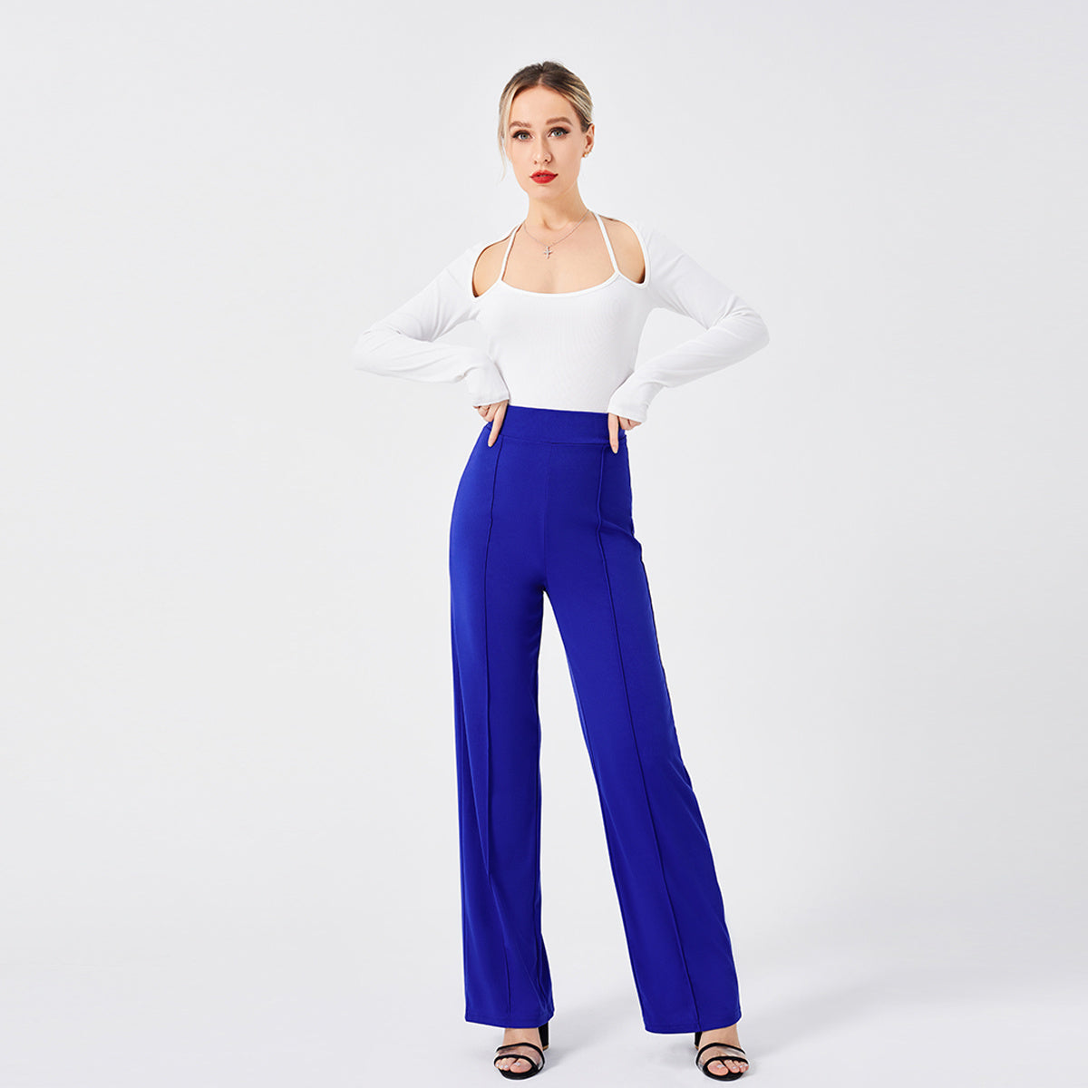 Pantalon décontracté de couleur unie, slim, taille haute, pattes d'éléphant