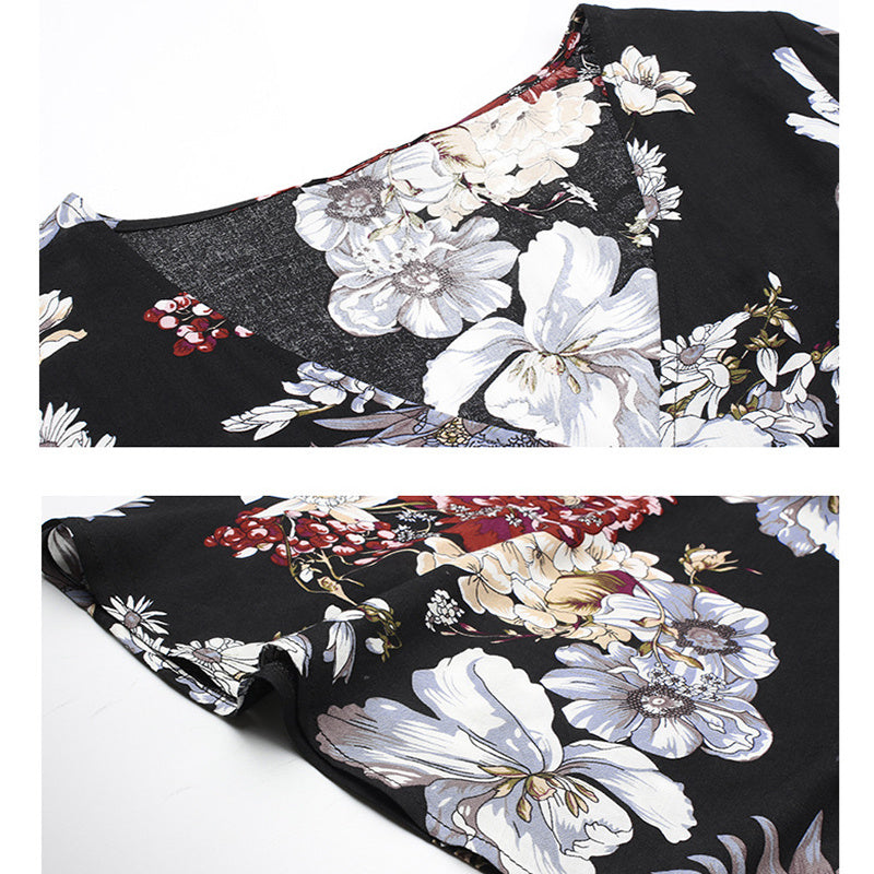 Robe de plage fleurie d'été avec col en V et taille élastique pour femme