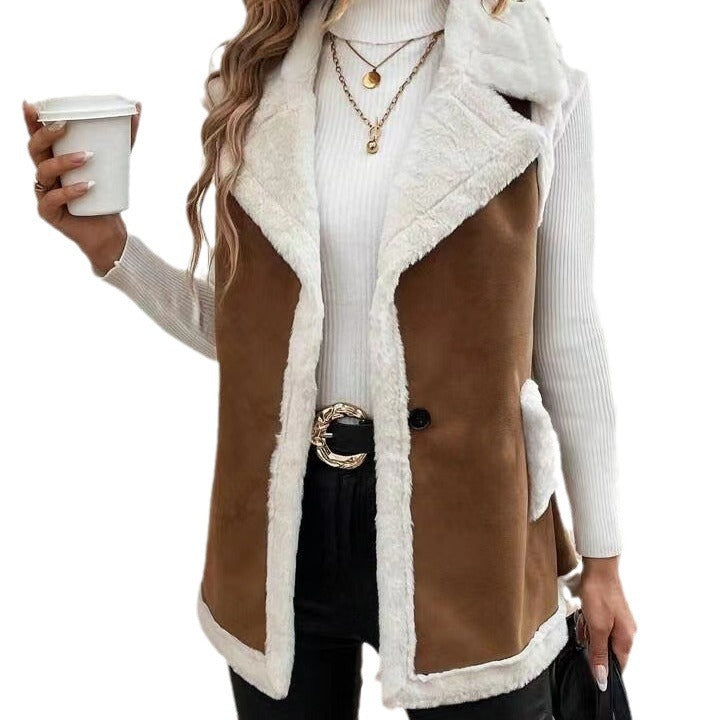 Gilet femme tendance en laine d'agneau avec coutures
