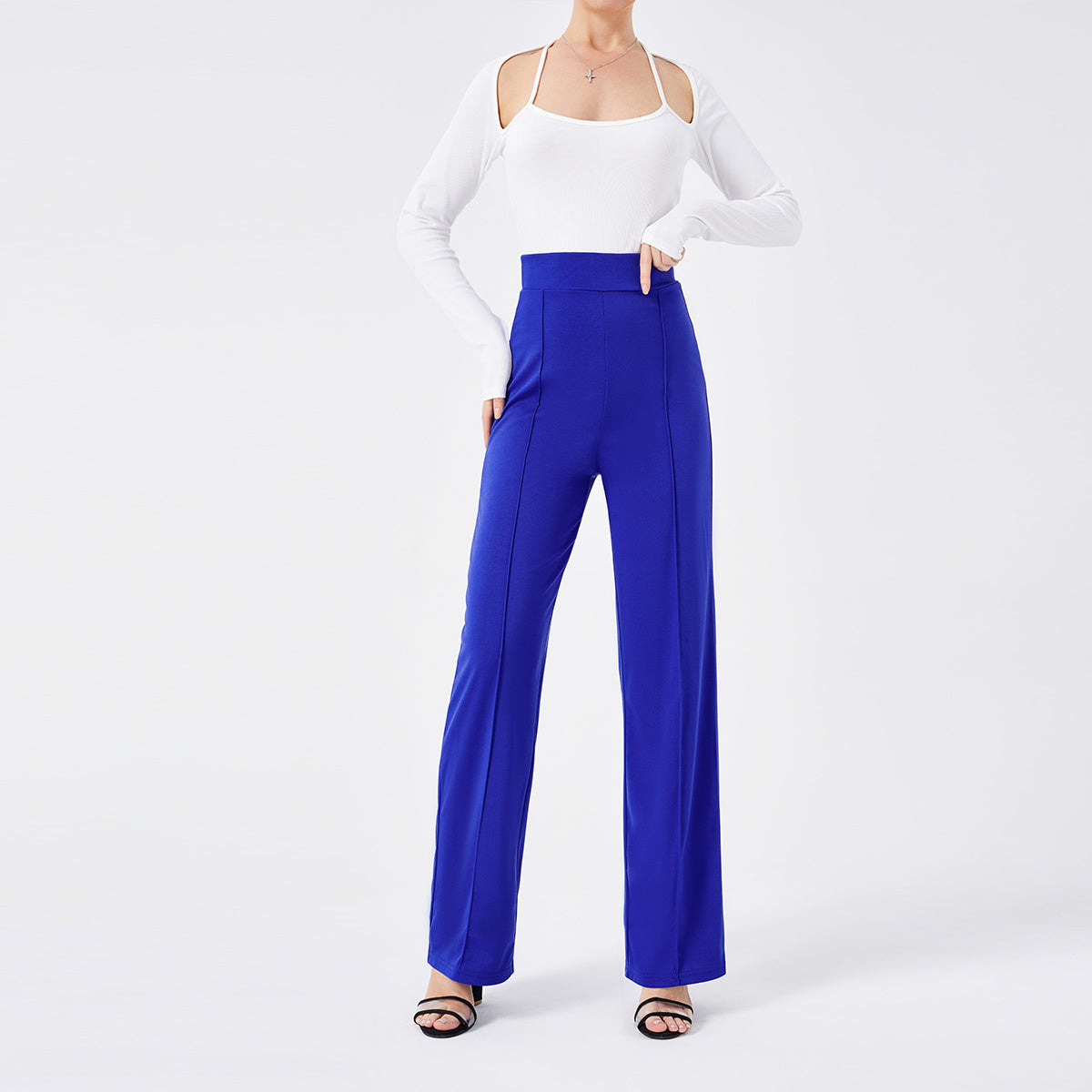 Pantalon décontracté de couleur unie, slim, taille haute, pattes d'éléphant