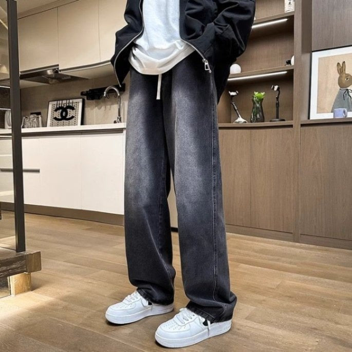 Jean droit pour homme, pantalon long décontracté à jambes larges
