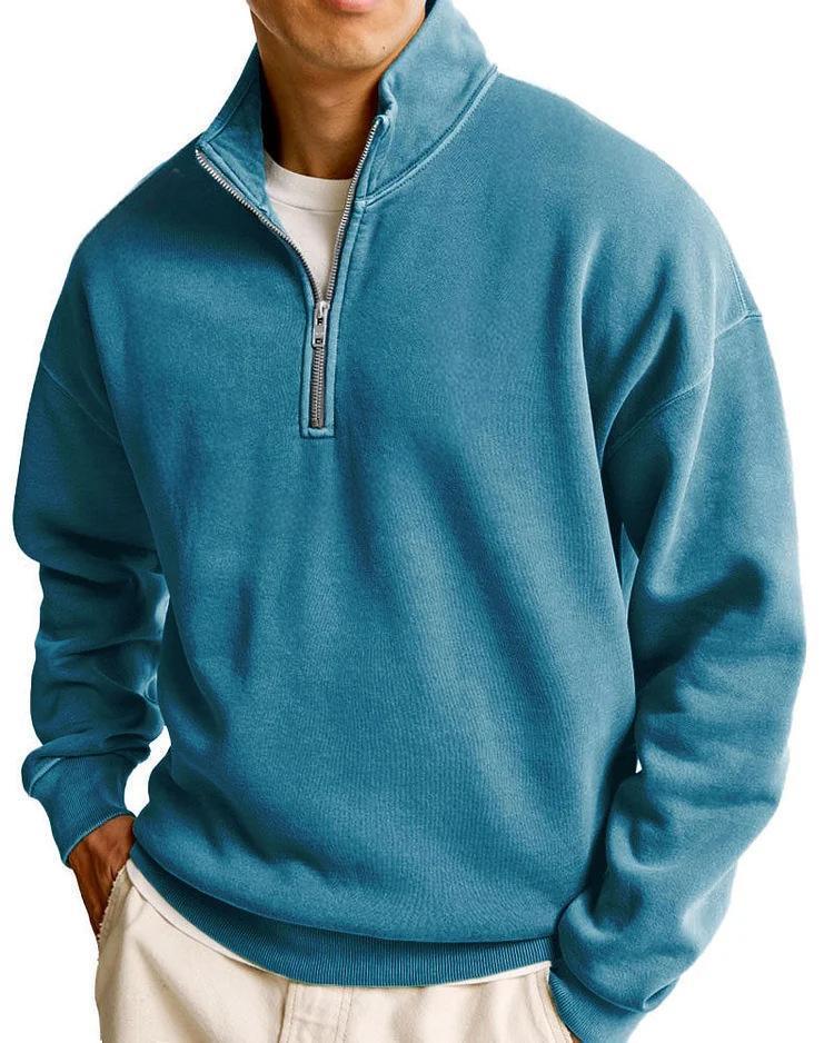 Pull décontracté à manches longues et col montant pour homme avec fermeture éclair