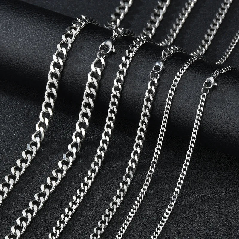 Collier chaîne cubaine pour hommes, 3mm, Simple, en acier inoxydable, à la mode, bijoux en acier titane, accessoires tendance, cadeau