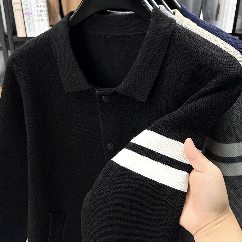 Cardigan tricoté à revers pour homme, veste slim