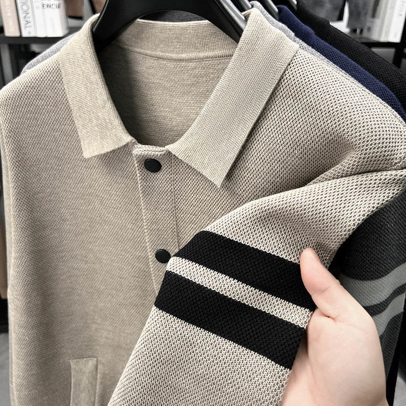 Cardigan tricoté à revers pour homme, veste slim