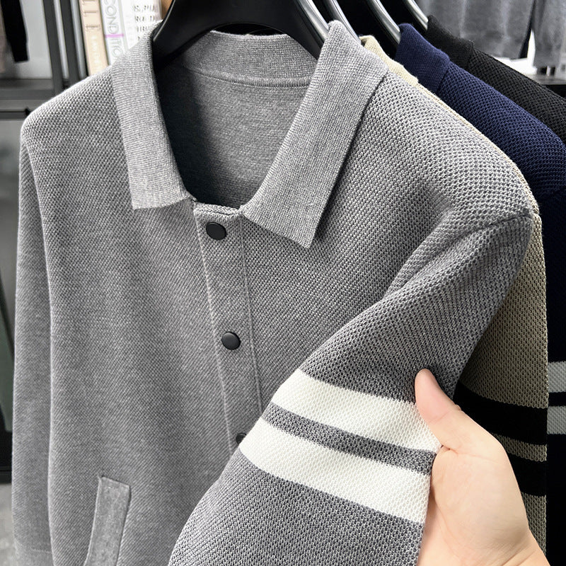 Cardigan tricoté à revers pour homme, veste slim