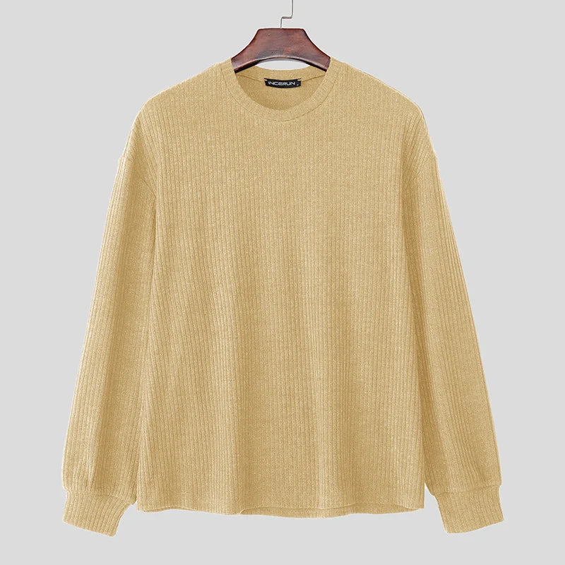 INCERUN hommes pull couleur unie tricoté