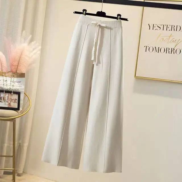 Pantalon tricoté pour femmes, taille haute, drapé élastique,