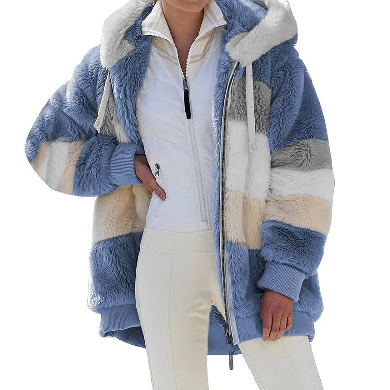 Veste surdimensionnée pour femmes, nouvelle collection automne-hiver 2023, chaud, peluche, poche, capuche, Streetwear, ample, manteau d'extérieur pour dames, Roupas Feminina