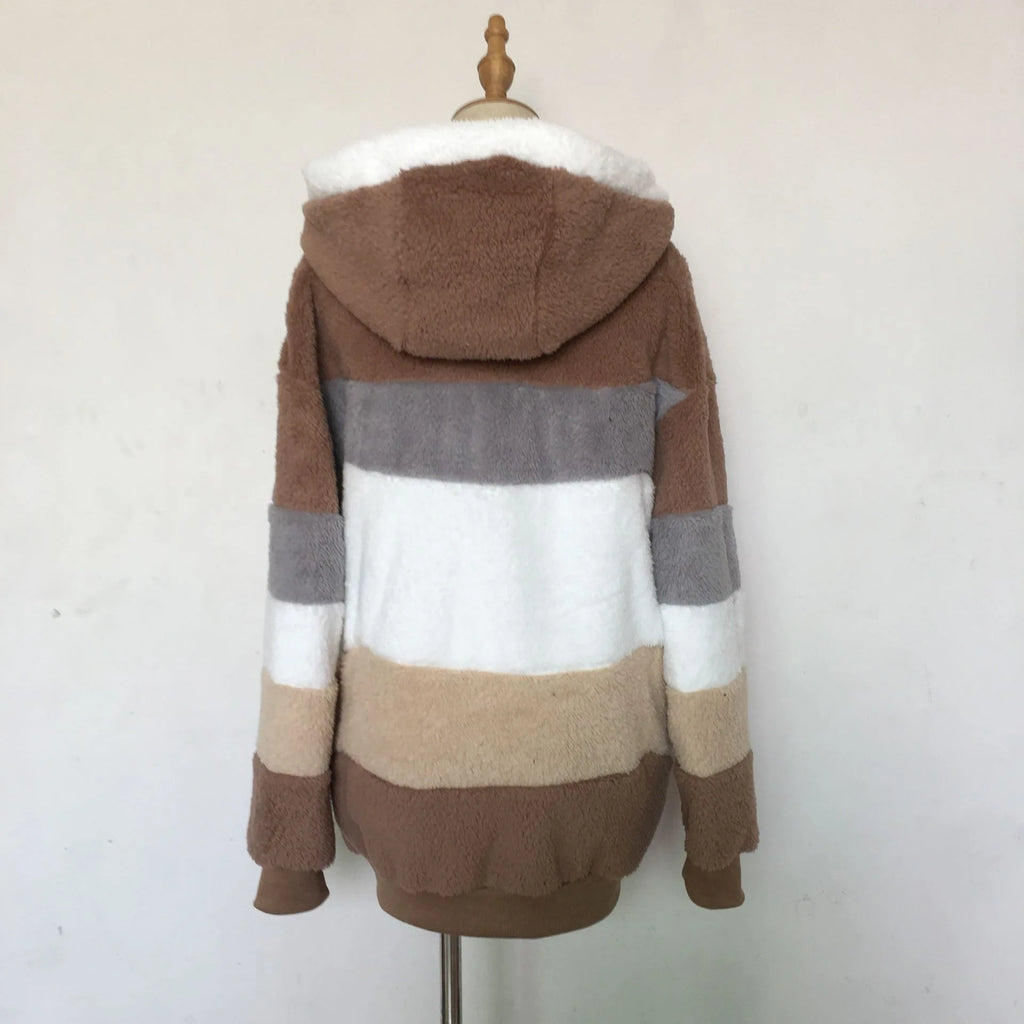 Veste surdimensionnée pour femmes, nouvelle collection automne-hiver 2023, chaud, peluche, poche, capuche, Streetwear, ample, manteau d'extérieur pour dames, Roupas Feminina
