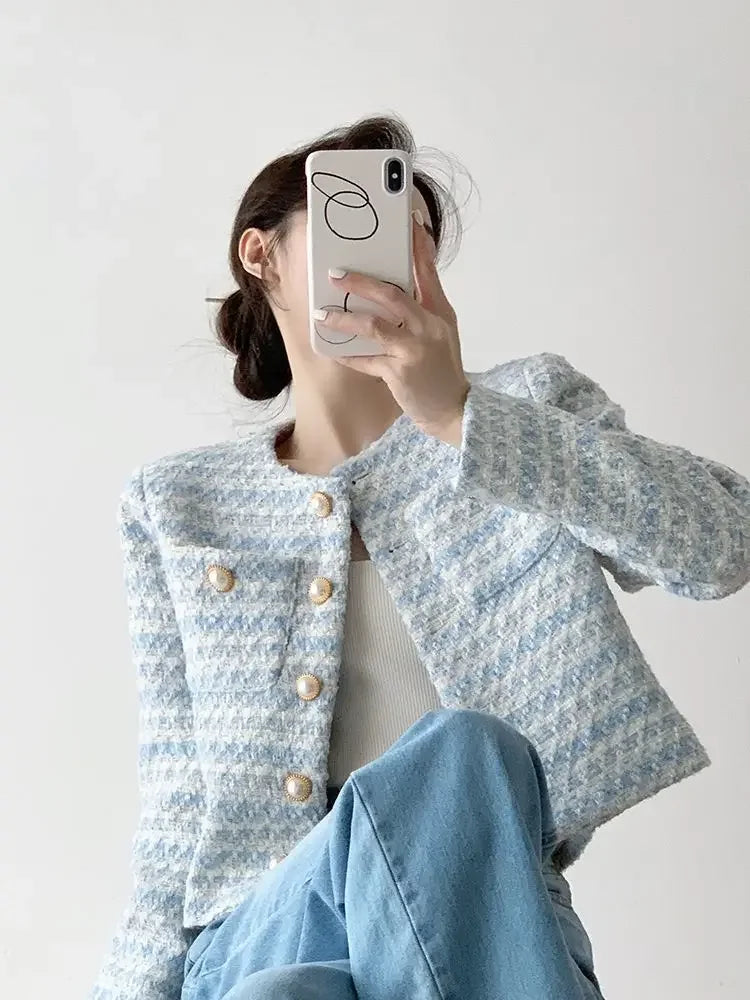 ITOOLIN automne hiver femmes élégant Tweed Cardigan manteau court avec poche simple boutonnage veste pour femmes vêtements d'extérieur amples 2024