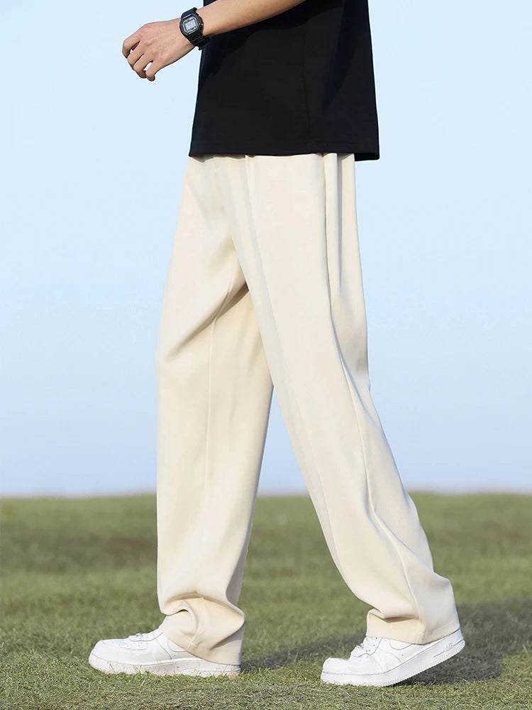 Pantalon d'été coréen pour hommes, léger et fin, en Polyester, taille élastique, Semi-large, ample, drapé, costume, pantalon décontracté