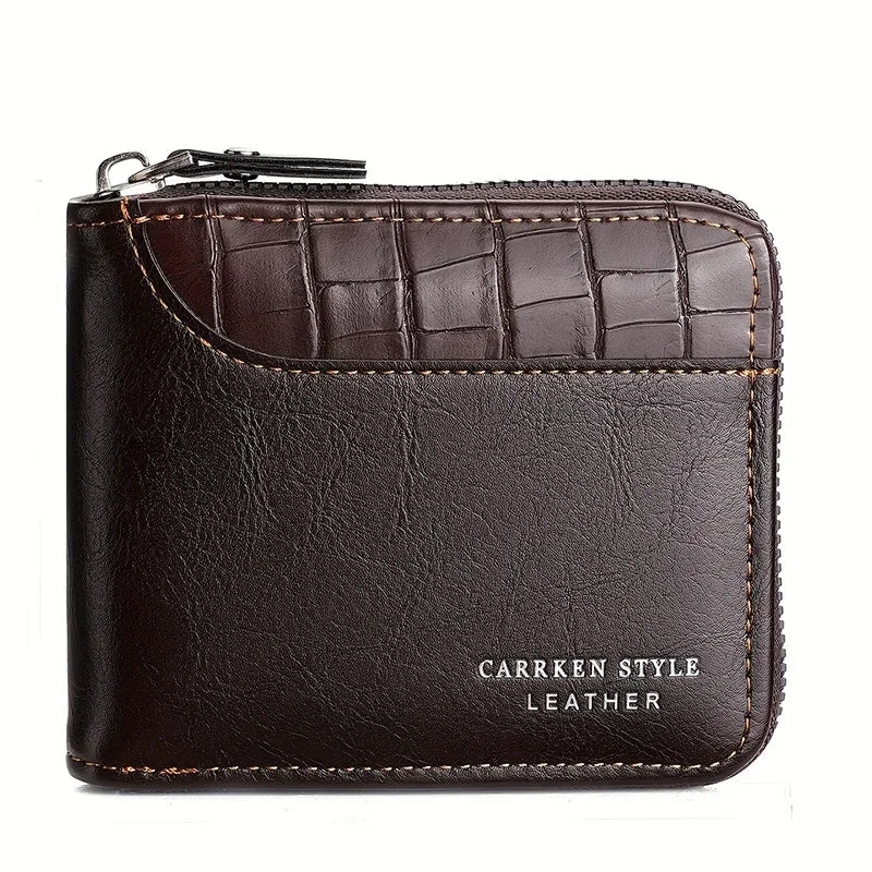 Portefeuille en cuir pour hommes, porte-monnaie de luxe, porte-cartes à fermeture éclair avec poche pour pièces de monnaie, portefeuilles Rfid, cadeaux pour hommes, sac d'argent