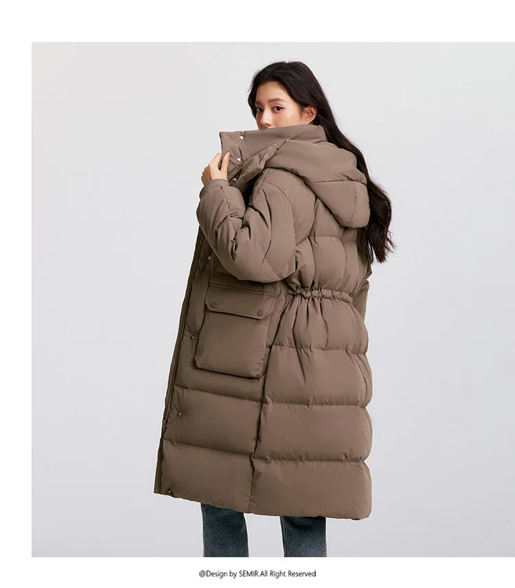 Semir vers le bas manteau femmes longue trois résistant coupe-vent chaud 2025 hiver nouvelle veste polyvalente à capuche ample