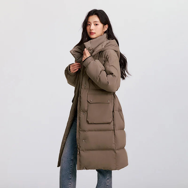 Semir vers le bas manteau femmes longue trois résistant coupe-vent chaud 2025 hiver nouvelle veste polyvalente à capuche ample
